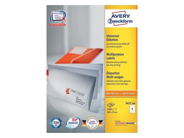 Avery Zweckform Universal - Papir - permanet adhesiv - hvit - 105 x 74 mm 1600 etikett(er) (200 ark x 8) flerbruks merkelapper