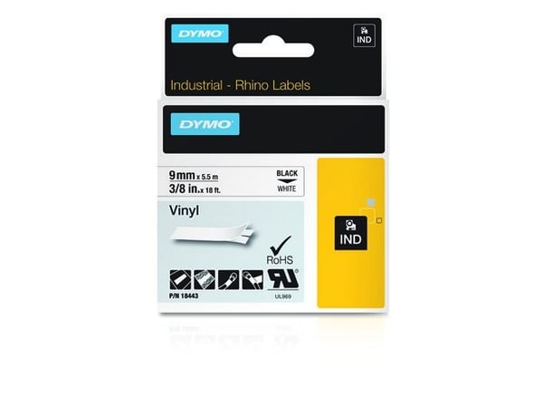 DYMO IND vinyyli, Musta valkoisella, Monivärinen, Vinyyli, -40 - 80 °C, UL 969, DYMO
