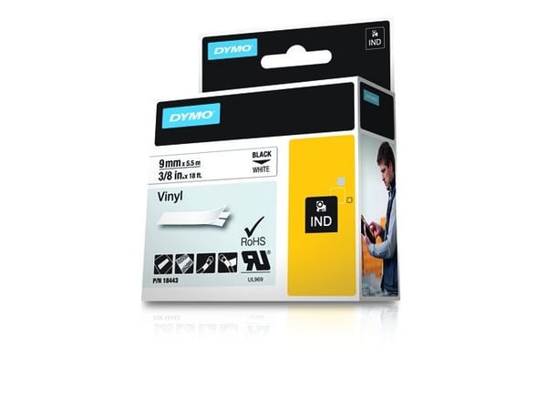 DYMO IND vinyyli, Musta valkoisella, Monivärinen, Vinyyli, -40 - 80 °C, UL 969, DYMO