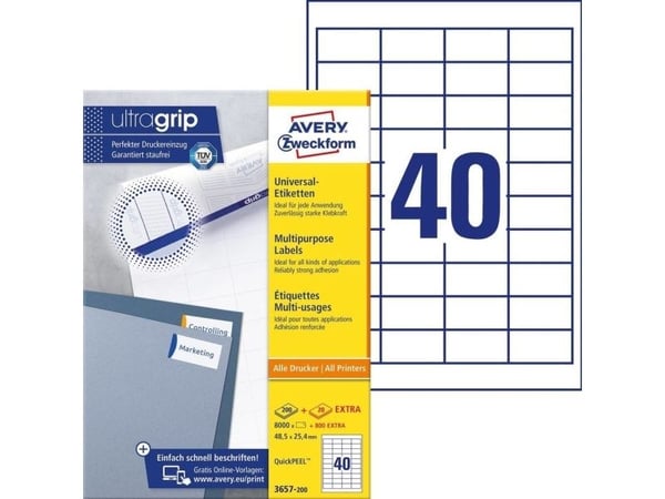Avery Zweckform Universal - Papir - permanent klebemiddel - hvit - 48,5 x 25,4 mm 8000 etikett(r) (200 ark x 40) etiketter