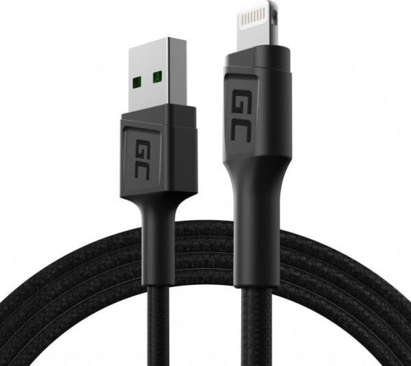Green Cell KABGC21, 1,2 m, Lightning, USB A, Uros, Uros, Musta