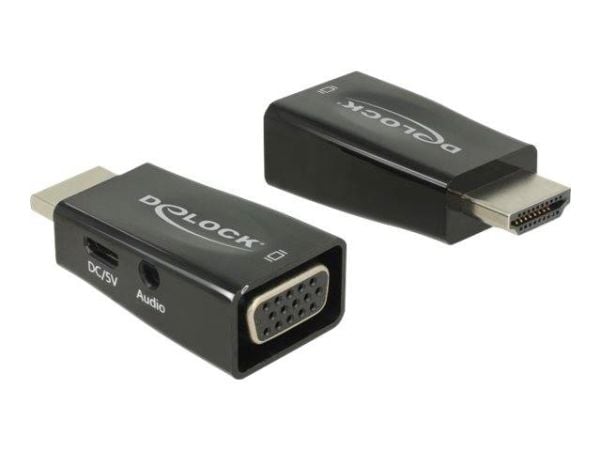 DeLOCK 65901, HDMI A, VGA & 3.5 mm Audio, Musta