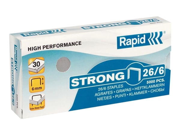 Rapid Strong - Stifter - 26/6 - 6 mm - galvanisert stål - pakke av 5000 - for Fashion F30, FM32; Supreme Freeze, S1, S17, S27, S30, S50