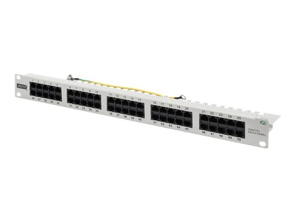 DIGITUS CAT 3 ISDN - Koblingspanel - rackmonterbar - CAT 3 - RJ-45 X 50 - grå, RAL 7035 - 1U - 19"