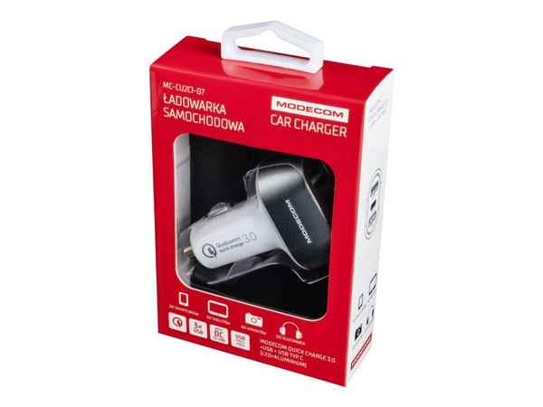 Modecom MC-CU2C1-07, Auto, Tupakansytytin, 12 V, Hopea, Valkoinen