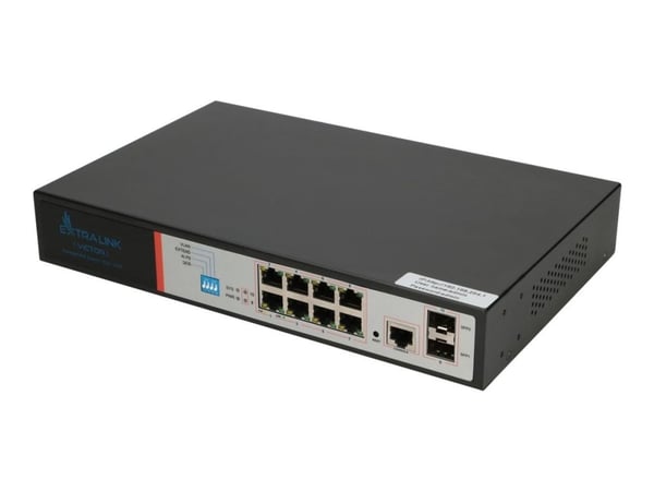 Extralink VICTOR - Switch - Styrt - 8 x 10/100/1000 (PoE+) + 2 x SFP (mini-GBIC) (opplink) - rackmonterbar - PoE+ (150 W) Extralink VICTOR - Switch - Styrt - 8 x 10/100/1000 (PoE+) + 2 x SFP (mini-GBIC) (opplink) - rackmonterbar - PoE+ (150 W)