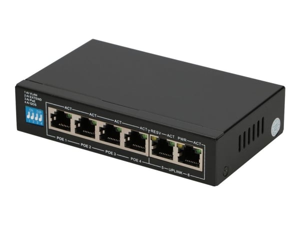 Extralink EUROS - V2 - switch - ohanterad - 4 x 10/100 (PoE+) + 2 x 10/100 (upplänk) - skrivbordsmodell - PoE+ (60 W)