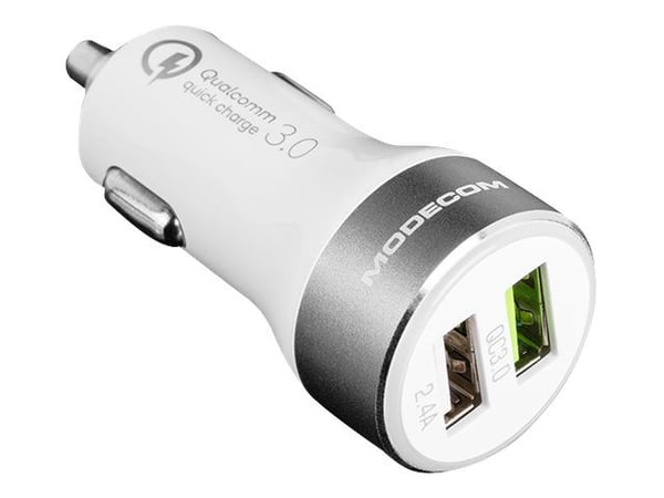 MODECOM MC-QCU2-07 - Bilstrømadapter - 3 A - QC 3.0 - 2 utgangskontakter (2 x USB) - hvit