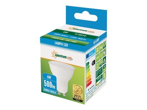Spectrum LED - LED-pære for søkelys - GU10 - 6 W - klasse A+ - kjølilg hvitt lys - 6000 K