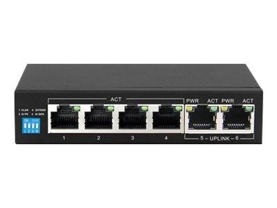Extralink KRIOS - Switch - ikke-styrt - 4 x 10/100/1000 (PoE+) + 2 x 10/100/1000 (opplink) - stasjonær - PoE+ (60 W)