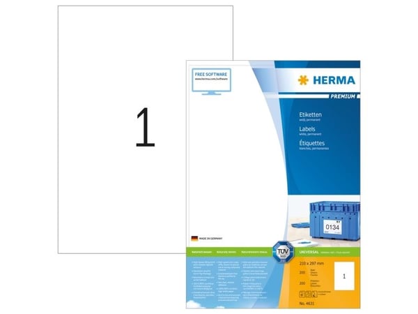 HERMA Premium - Papir - matt - permanent selv-adhesiv - hvit - A4 (210 x 297 mm) 200 etikett(er) (200 ark x 1) laminerte etiketter