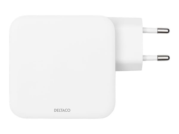 DELTACO USBC-GAN03 - Strømadapter - 100 watt - 5 A - PD - 2 utgangskontakter (2 x USB-C) - hvit