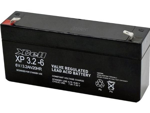 XCell XP 3.2 - 6 blybatteri 6 V 3,2 Ah blyfleece (B x H x T) 134 x 67 x 35 mm flatstift 4,8 mm vedlikeholdsfritt
