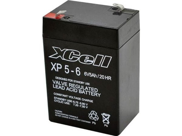 XCell XP 5 - 6 blybatteri 6 V 5 Ah blyfilt (B x H x T) 70 x 107 x 47 mm flatstift 4,8 mm, vedlikeholdsfritt