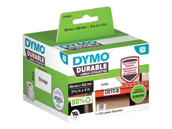 DYMO LabelWriter DURABLE - Polypropylen (PP) - permanet adhesiv - hvit - 59 x 102 mm 300 etikett(er) (1 rull(er) x 300) merkelapper