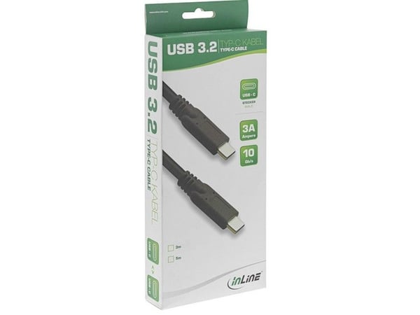 InLine 35703A, 3 m, USB C, USB C, USB 3.2 Gen 1 (3.1 Gen 1), 10 Gbit/sek, svart