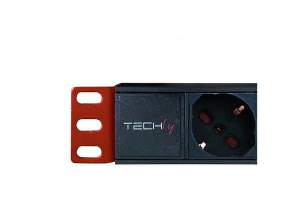 Techly 107746 PDU-stativ 19" 1U strømskinne, 8x Schuko, 250V/16A, C14-kabel 2m for UPS