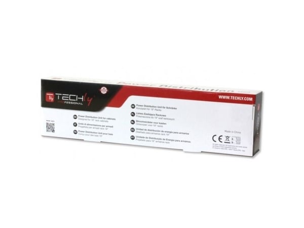 Techly 107746 PDU-stativ 19" 1U strømskinne, 8x Schuko, 250V/16A, C14-kabel 2m for UPS
