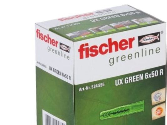 Fischer UX, Veggplugg, Murstein, Betong, Gipsblokk, Gipsfiberplate, Nylon, Nylon, Grønn, 6 mm