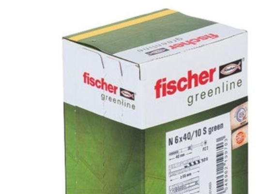 Fischer 524845, Skrue- og veggpluggsett, Lettbetong, Murstein, Betong, Gipsblokk, Plast, Grønn, Sinkbelagt stål, Pozidriv