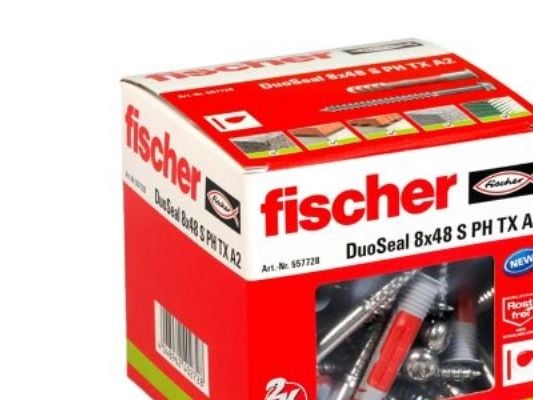 Fischer DuoSeal 8 x 48 S PH TX A2, Ekspansjonsanker, Murstein, Betong, Gipsblokk, Gipsfiberplate, Gipsplater, Nylon, Rød, Sølv, TX30, ETAG 022, DIN...