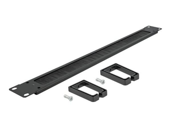 Delock Cable Management Brush Strip with 2 hooks - Styringspanel for rackkabler med børste - svart - 1U - 19"