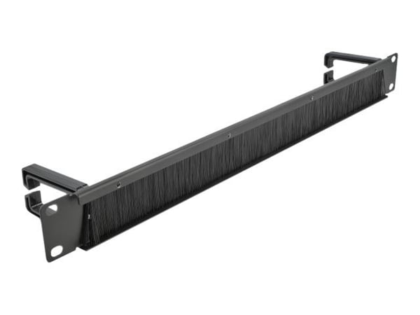 Delock Cable Management Brush Strip with 2 hooks - Styringspanel for rackkabler med børste - svart - 1U - 19"