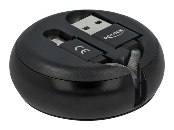 Delock - USB-kabel - USB (hann) til Micro-USB type B (hann) - 5 V - 2.1 A - 46/46 cm - tilbaketrekkbar, flat - svart