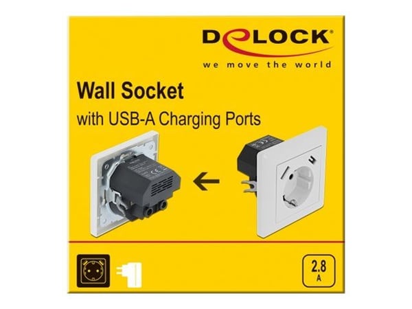 DeLOCK 11473, 2 x USB + CEE 7/3, Valkoinen, Muovi, 250 V, 0,2 A, 50 Hz