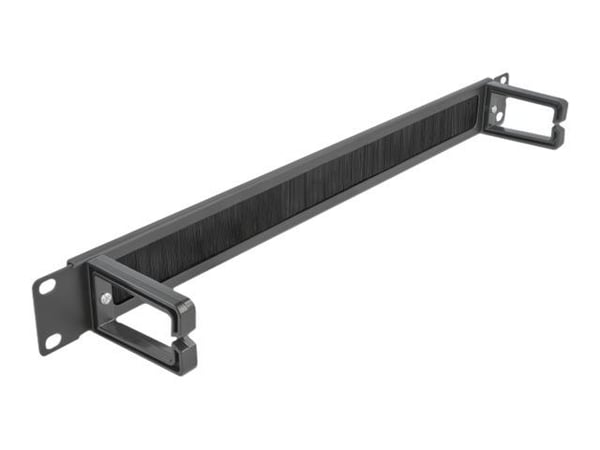 Delock Cable Management Brush Strip with 2 hooks - Styringspanel for rackkabler med børste - svart - 1U - 19"