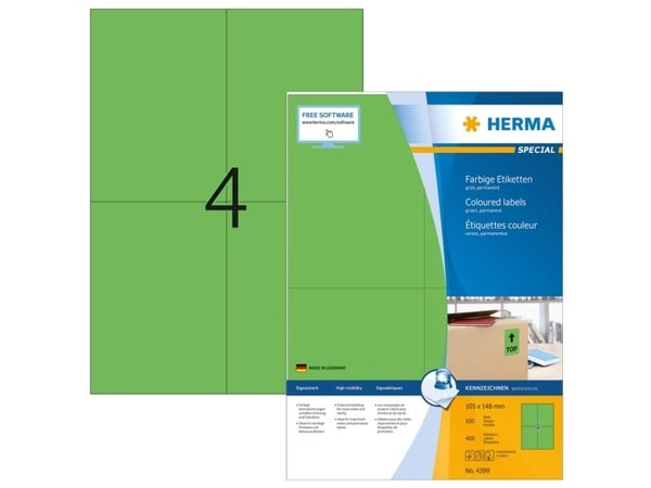 HERMA Special - Papir - matt - permanent selv-adhesiv - grønn - A6 (105 x 148 mm) 400 etikett(er) (100 ark x 4) merkelapper