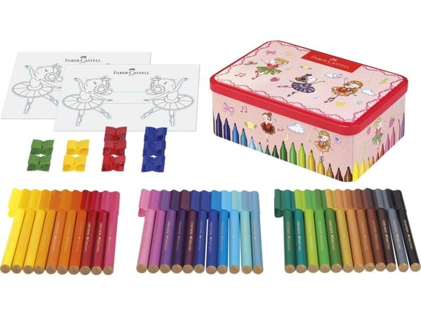 Kynät Faber-Castell Connector Ballerina 33 kpl eri värejä metallirasiassa
