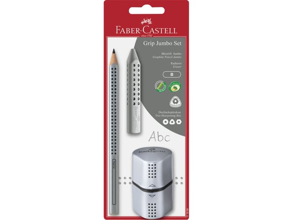 Blyant Faber-Castell Jumbo Grip Trio - inkl. blyantsspidser og viskelæder