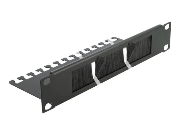 Delock Cable Management Brush Strip with Cable Support Plate - Styringspanel for rackkabler med børste - svart - 1U - 10"