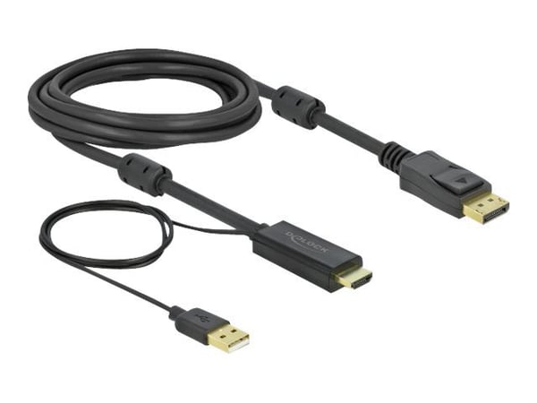Delock - Video/lydkabel - HDMI, USB (kun strøm) hann til DisplayPort hann - 3 m - trippel beskyttelse - svart - 4K-støtte