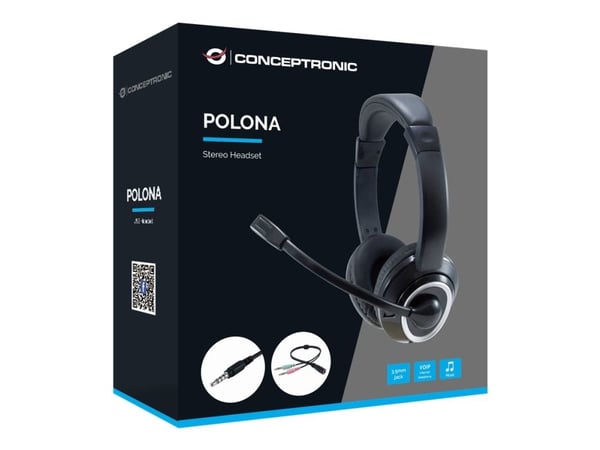 Conceptronic POLONA02BA - Hodesett - on-ear - kablet - 3,5 mm jakk - svart