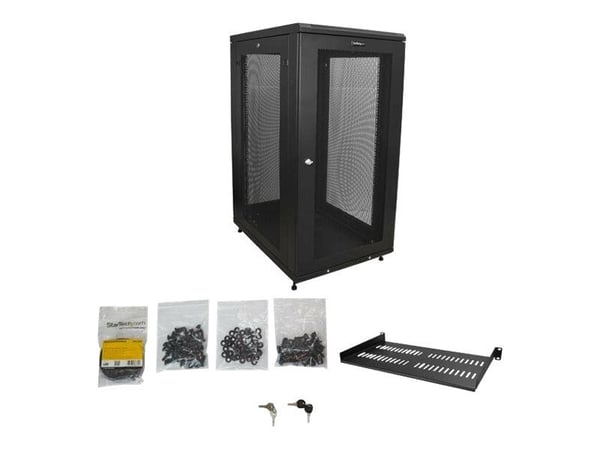 StarTech.com RK2433BKM, Itseseisova teline, 24U, 450 kg, Näppäinlukko, Tehostunut kaapelinhallinta, Castor-pyörät