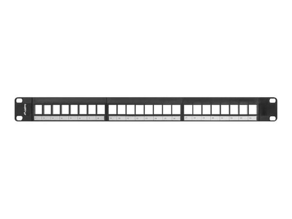 Lanberg PPKS-1024-B - Pluggbord (blankt) - rackmonterbar - svart - 1U - 19" - 24 porter
