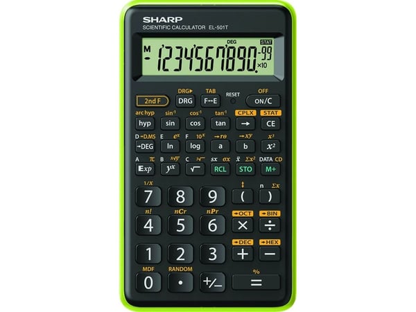 Sharp EL-501T, Lomme, Vitenskaplig, 12 sifre, 1 linjer, Batteri, Sort, Grønn