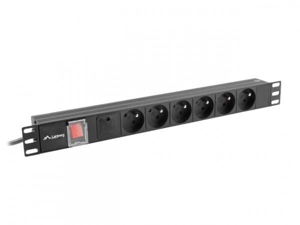 Lanberg PDU-06E-0200-BK, Kytkimellinen, 1U, Yksivaiheinen, Vaaka, Alumiini, Musta