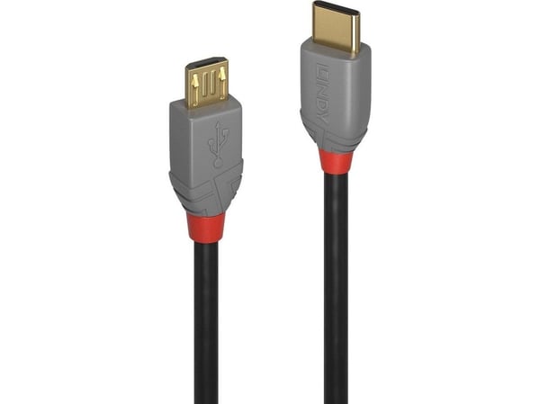 Lindy 36890, 0,5 m, USB C, Micro-USB B, USB 2.0, 480 Mbit/s, Sort, Grå