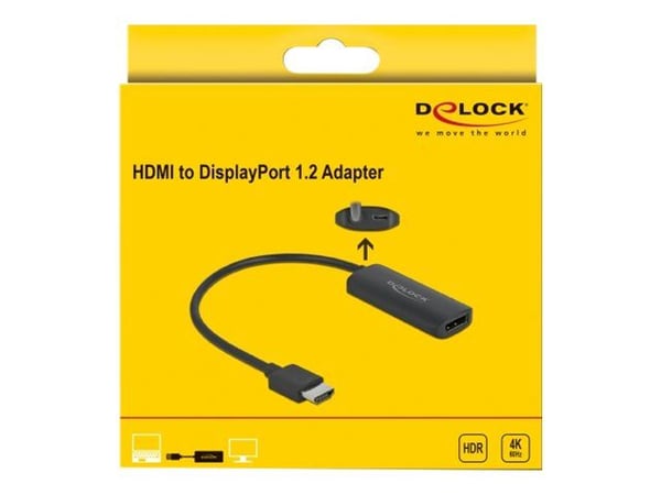 Delock - Video-/äänisovitin - HDMI, Micro-USB Type B (vain virta) DisplayPort-naarasliittimeen - 24 cm - musta - 4K60 Hz (3840 x 2160) tuki, Lontiu...