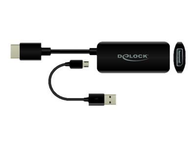 Delock - Video-/äänisovitin - HDMI, Micro-USB Type B (vain virta) DisplayPort-naarasliittimeen - 24 cm - musta - 4K60 Hz (3840 x 2160) tuki, Lontiu...