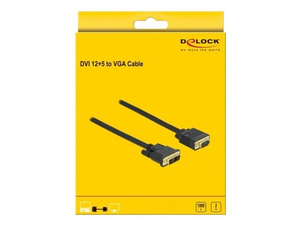 Delock - Adapterkabel - enkeltlink - DVI-A (han) til HD-15 (VGA) (han) - 2 m - tommelskruer - sort