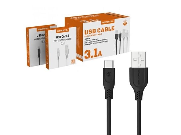 Somostel USB CABLE USB TYPE-C 3.1A WHITE 3100MAH QUICK CHARGER QC 3.0 1.2M POWERLINE SMS-BT09 ECL SMS-BT09 B