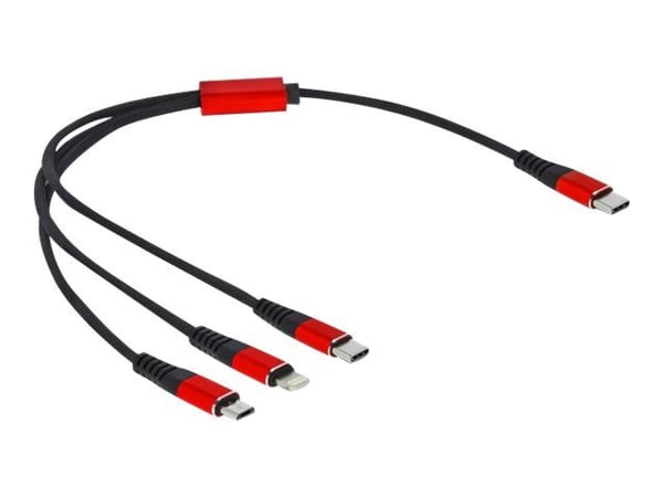 DeLOCK 86710, 0,3 m, USB C, USB C/Micro-USB B/Lightning, USB 2.0, Musta, Punainen