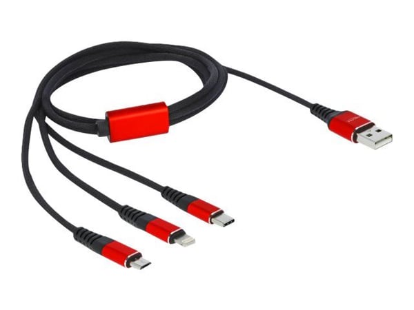 DeLOCK 86709, 1 m, USB A, USB C/Lightning, USB 2.0, Musta, Punainen