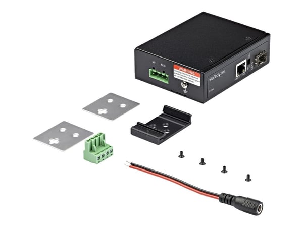 Startech PoE+ Industrial Fiber to Ethernet Media Converter 60W, SFP to RJ45, Singlemode/Multimode Fiber to Copper Gigabit Ethernet, Compact, IP-30/...