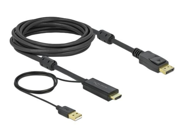 Delock - Video/lydkabel - HDMI, USB (kun strøm) hann til DisplayPort hann - 5 m - trippel beskyttelse - svart - 4K-støtte