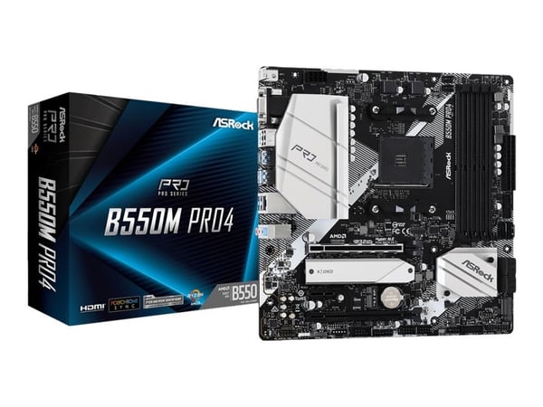 ASRock B550M Pro4 - Emolevy - micro-ATX - Socket AM4 - AMD B550 Chipset - USB-C Gen2, USB 3.2 Gen 1, USB 3.2 Gen 2 - Gigabit LAN - sisäinen grafiik...